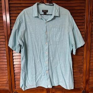 Claiborne Men's Casual Button Up Linen Shirt - Ice Blue Heather - Size XL Slim